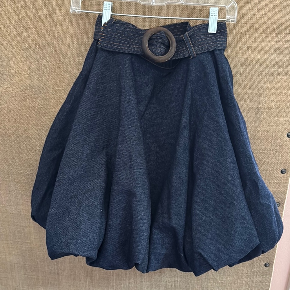 Anthropologie Dark denim bubble Skirt with Belt